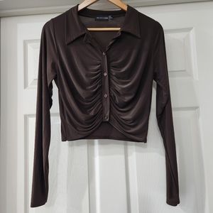 PrettyLittleThing Brown Cropped Cardigan Size 8